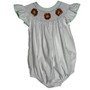RARE White Smocked Romper Bubble With birds nest